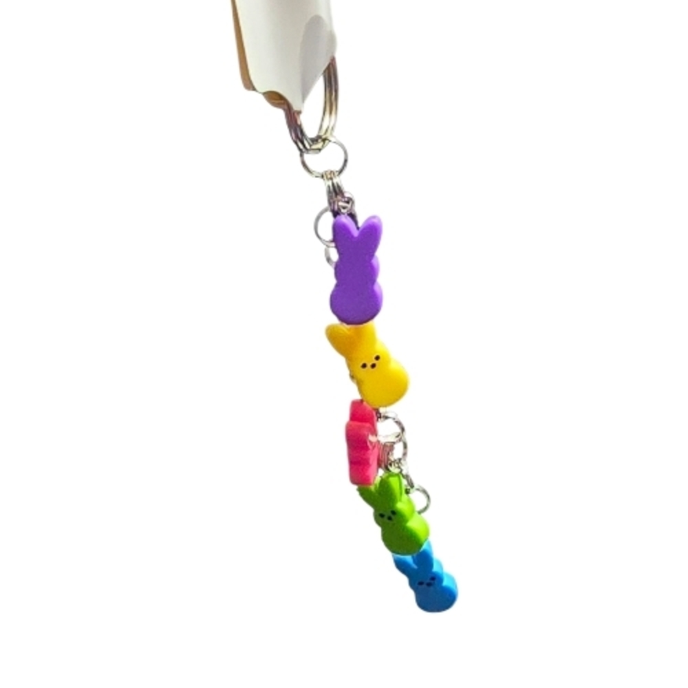 Handmade Bunny Peep Keychain Multicolor Easter Charm Keyring Cute Spring - Picture 4 of 5